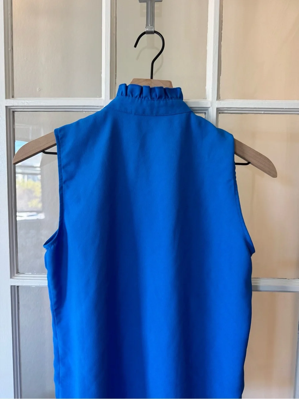 J. Crew Bright Blue Ruffle-Neck Sleeveless Blouse